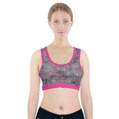 Marble Light Gray With Bright Magenta Pink Veins Texture Floor Background Retro Neon 80s Style Neon Colors Print Luxuous Real Marble Sports Bra With Pocket by genx