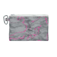 Marble light gray with bright magenta pink veins texture floor background retro neon 80s style neon colors print luxuous real marble Canvas Cosmetic Bag (Medium)