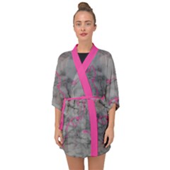 Marble Light Gray With Bright Magenta Pink Veins Texture Floor Background Retro Neon 80s Style Neon Colors Print Luxuous Real Marble Half Sleeve Chiffon Kimono