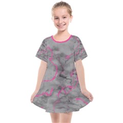 Marble Light Gray With Bright Magenta Pink Veins Texture Floor Background Retro Neon 80s Style Neon Colors Print Luxuous Real Marble Kids  Smock Dress by genx