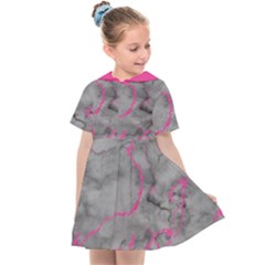 Marble light gray with bright magenta pink veins texture floor background retro neon 80s style neon colors print luxuous real marble Kids  Sailor Dress