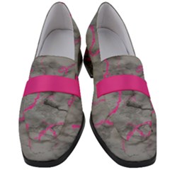 Marble light gray with bright magenta pink veins texture floor background retro neon 80s style neon colors print luxuous real marble Women s Chunky Heel Loafers