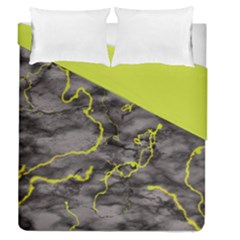 Marble light gray with green lime veins texture floor background retro neon 80s style neon colors print luxuous real marble Duvet Cover Double Side (Queen Size)