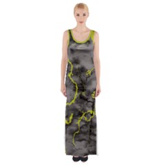 Marble light gray with green lime veins texture floor background retro neon 80s style neon colors print luxuous real marble Thigh Split Maxi Dress