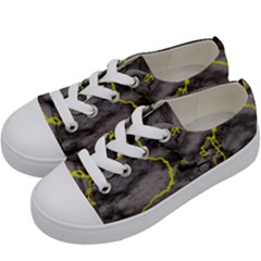 Marble light gray with green lime veins texture floor background retro neon 80s style neon colors print luxuous real marble Kids  Low Top Canvas Sneakers