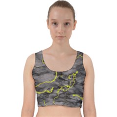 Marble light gray with green lime veins texture floor background retro neon 80s style neon colors print luxuous real marble Velvet Racer Back Crop Top