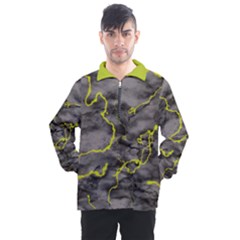 Marble light gray with green lime veins texture floor background retro neon 80s style neon colors print luxuous real marble Men s Half Zip Pullover