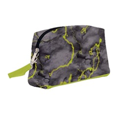 Marble Light Gray With Green Lime Veins Texture Floor Background Retro Neon 80s Style Neon Colors Print Luxuous Real Marble Wristlet Pouch Bag (medium) by genx