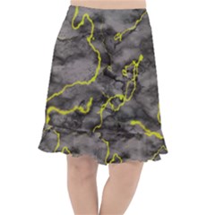 Marble light gray with green lime veins texture floor background retro neon 80s style neon colors print luxuous real marble Fishtail Chiffon Skirt