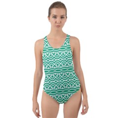 Pattern Green Cut-out Back One Piece Swimsuit