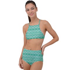 Pattern Green High Waist Tankini Set