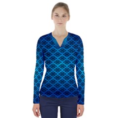 Pattern Texture Geometric Blue V-neck Long Sleeve Top