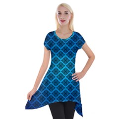 Pattern Texture Geometric Blue Short Sleeve Side Drop Tunic