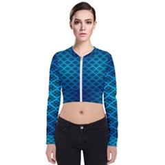 Pattern Texture Geometric Blue Long Sleeve Zip Up Bomber Jacket by Alisyart