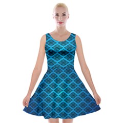 Pattern Texture Geometric Blue Velvet Skater Dress