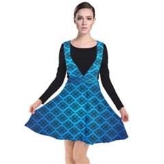 Pattern Texture Geometric Blue Plunge Pinafore Dress