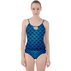 Pattern Texture Geometric Blue Cut Out Top Tankini Set by Alisyart