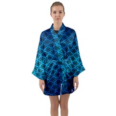 Pattern Texture Geometric Blue Long Sleeve Satin Kimono