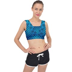 Pattern Texture Geometric Blue V-back Sports Bra