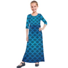 Pattern Texture Geometric Blue Kids  Quarter Sleeve Maxi Dress