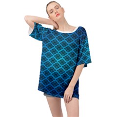 Pattern Texture Geometric Blue Oversized Chiffon Top