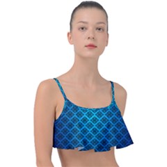 Pattern Texture Geometric Blue Frill Bikini Top