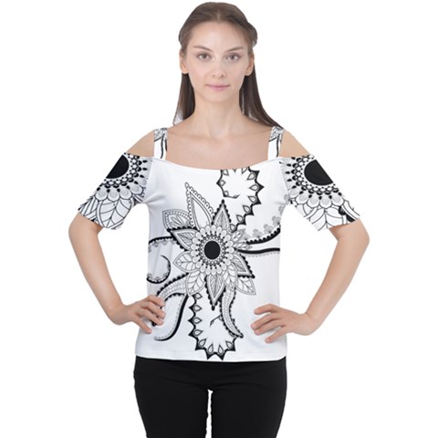 Elegant Decorative Abstract Flower Cutout Shoulder Tee by FantasyWorld7