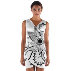 Elegant Decorative Abstract Flower Wrap Front Bodycon Dress by FantasyWorld7