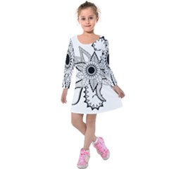 Elegant Decorative Abstract Flower Kids  Long Sleeve Velvet Dress by FantasyWorld7