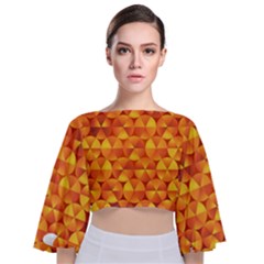 Background Triangle Circle Abstract Tie Back Butterfly Sleeve Chiffon Top