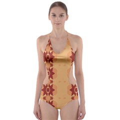 Brown Flower Cut-out One Piece Swimsuit