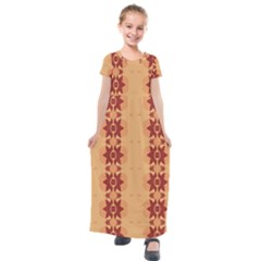 Brown Flower Kids  Short Sleeve Maxi Dress