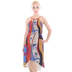 Color High-low Halter Chiffon Dress  by DoniainArt