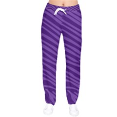 Pattern Texture Purple Women Velvet Drawstring Pants