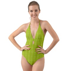 Background Texture Pattern Green Halter Cut-out One Piece Swimsuit