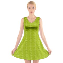 Background Texture Pattern Green V-neck Sleeveless Dress