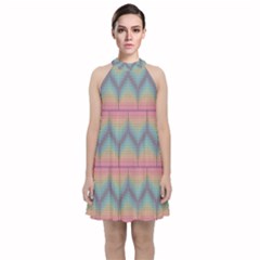 Pattern Background Texture Colorful Velvet Halter Neckline Dress 