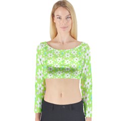 Zephyranthes Candida White Flowers Long Sleeve Crop Top