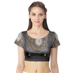 Elegant Steampunk Design Short Sleeve Crop Top by FantasyWorld7