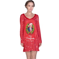 Make Christmas Great Again With Trump Face Maga Long Sleeve Nightdress by snek