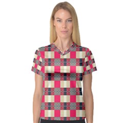 Background Texture Plaid Red V-neck Sport Mesh Tee