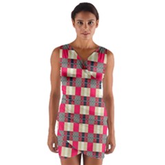 Background Texture Plaid Red Wrap Front Bodycon Dress