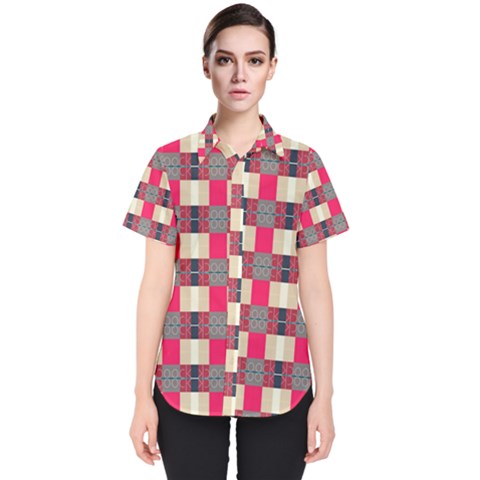 Background Texture Plaid Red Women s Short Sleeve Shirt by HermanTelo