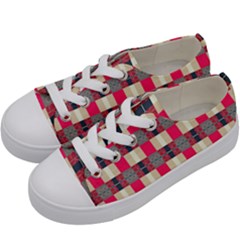 Background Texture Plaid Red Kids  Low Top Canvas Sneakers