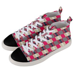 Background Texture Plaid Red Men s Mid-top Canvas Sneakers