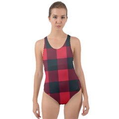 Canadian Lumberjack Red And Black Plaid Canada Cut-out Back One Piece Swimsuit by snek