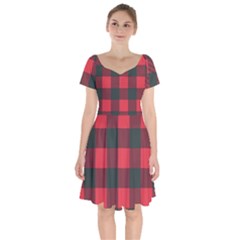 Canadian Lumberjack Red And Black Plaid Canada Short Sleeve Bardot Dress by snek