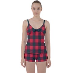 Canadian Lumberjack Red And Black Plaid Canada Tie Front Two Piece Tankini by snek