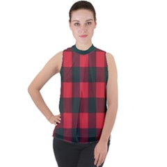 Canadian Lumberjack Red And Black Plaid Canada Mock Neck Chiffon Sleeveless Top by snek