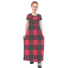 Canadian Lumberjack Red And Black Plaid Canada Kids  Short Sleeve Maxi Dress by snek